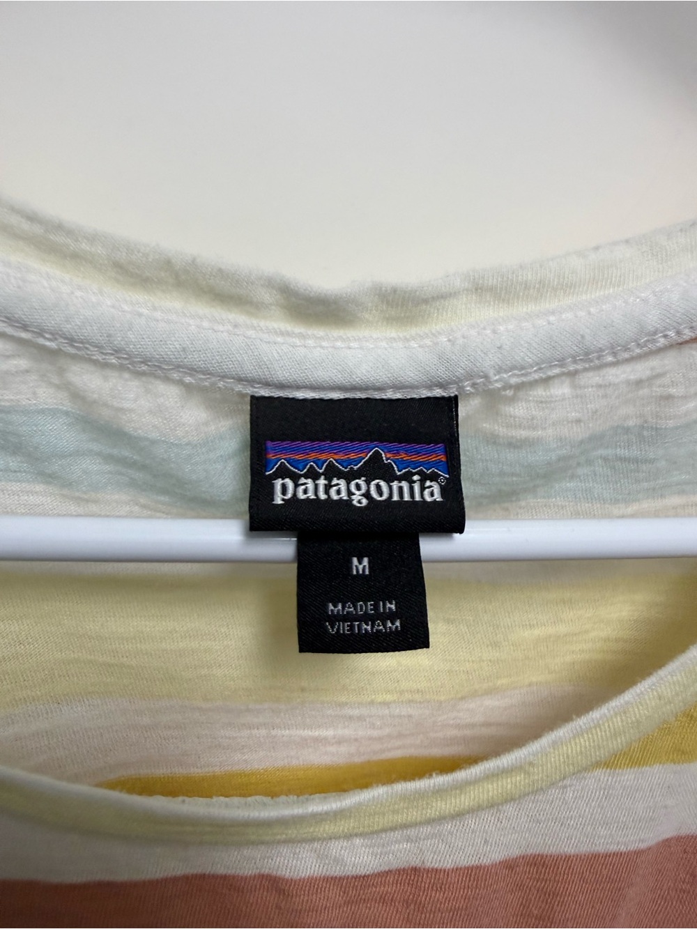 Patagonia Women's Short Sleeve Crew Tee in Cream with Pastel Stripes